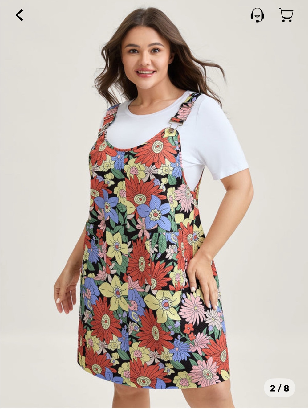 BloomChic Floral Pinafore Dress in Black with Red, Yellow, Purple & Pink Flowers
